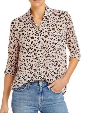 Rails Anna Rose Pink Floral Cheetah Print Button-Front Blouse Sz S $188